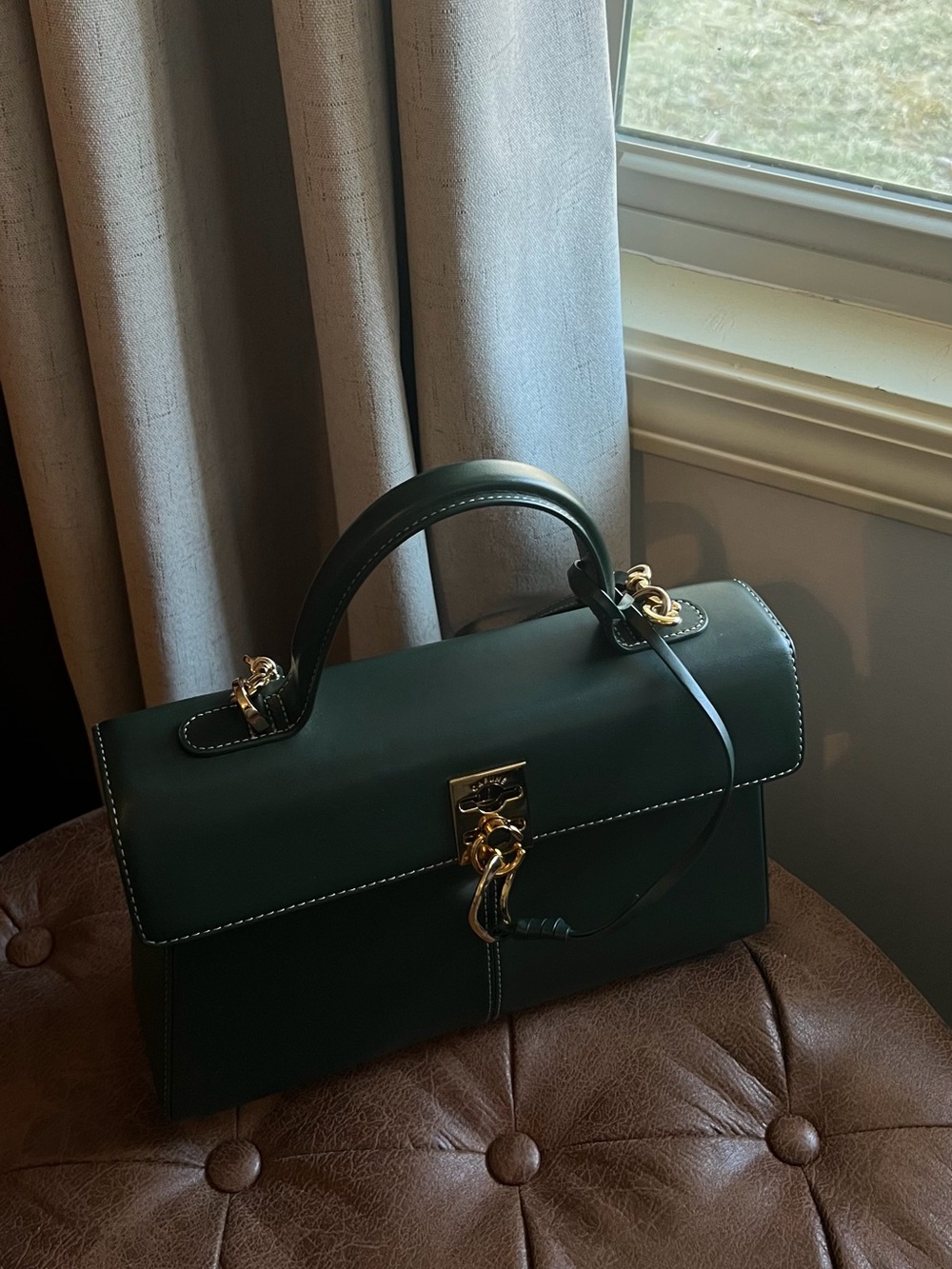 Cafune Stance Top-Handle Bag in Forest Green with Gold Hardware